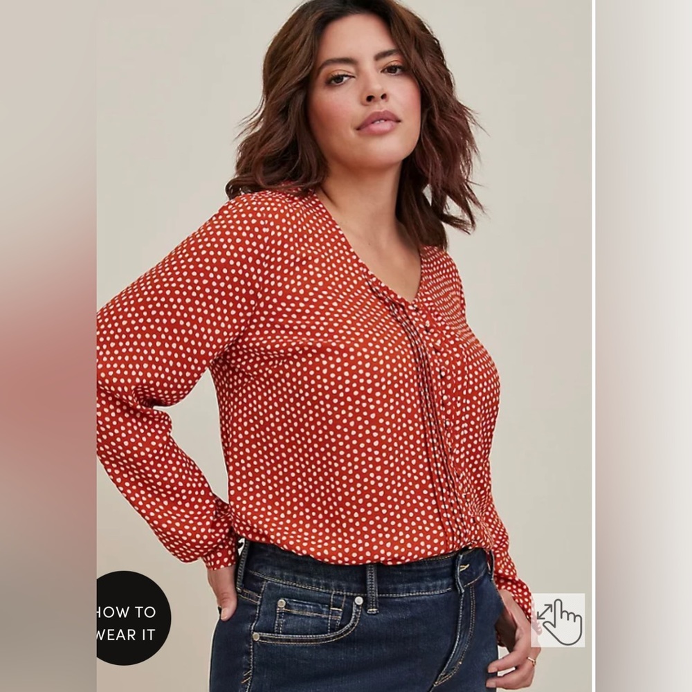TORRID GEORGETTE PINTUCK BUTTON-FRONT BLOUSE